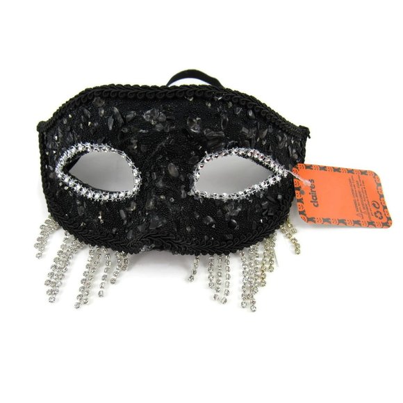 Halloween Fringe Mysterious  Accessories Costumes Eyes Black Mask One Size New - Picture 4 of 7